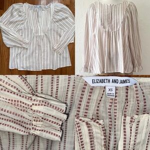 Elizabeth And James Red Ticking Primitive Stripe Peasant Top  XS EUC